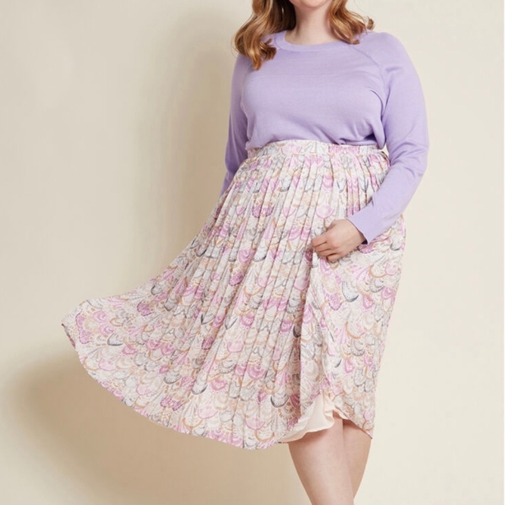 ModCloth Pleated Chiffon Midi Skirt in Seashells Size S NEW